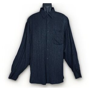 VTG Jhane Barnes Button Up Shirt Mens XXL Black Textured Long Sleeve Italy Cupro